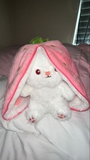 Reversible Strawberry Bunny Plush Toy Soft Polyester Kids Easter Basket Stuffer