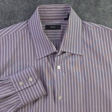 Hugo Boss Dress Shirt 16 34/35 Purple Striped Point Collar Cotton