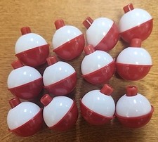 12 FISHING BOBBERS Round Floats 1-1/4" RED & WHITE! SNAP ON #07120-003 NEW!
