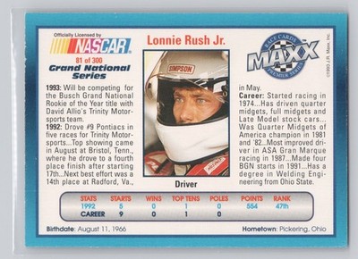 1993 Maxx Lonnie Rush Jr #81 Grand National Series NASCAR Card | eBay