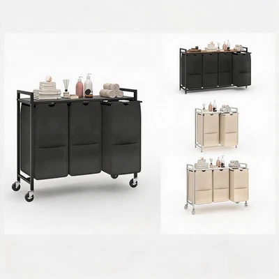 2/3/4 Fächer Wäschekorb Wäschesammler Wäschesortierer Wäschebox Mit Ablage - Bild 1 von 4