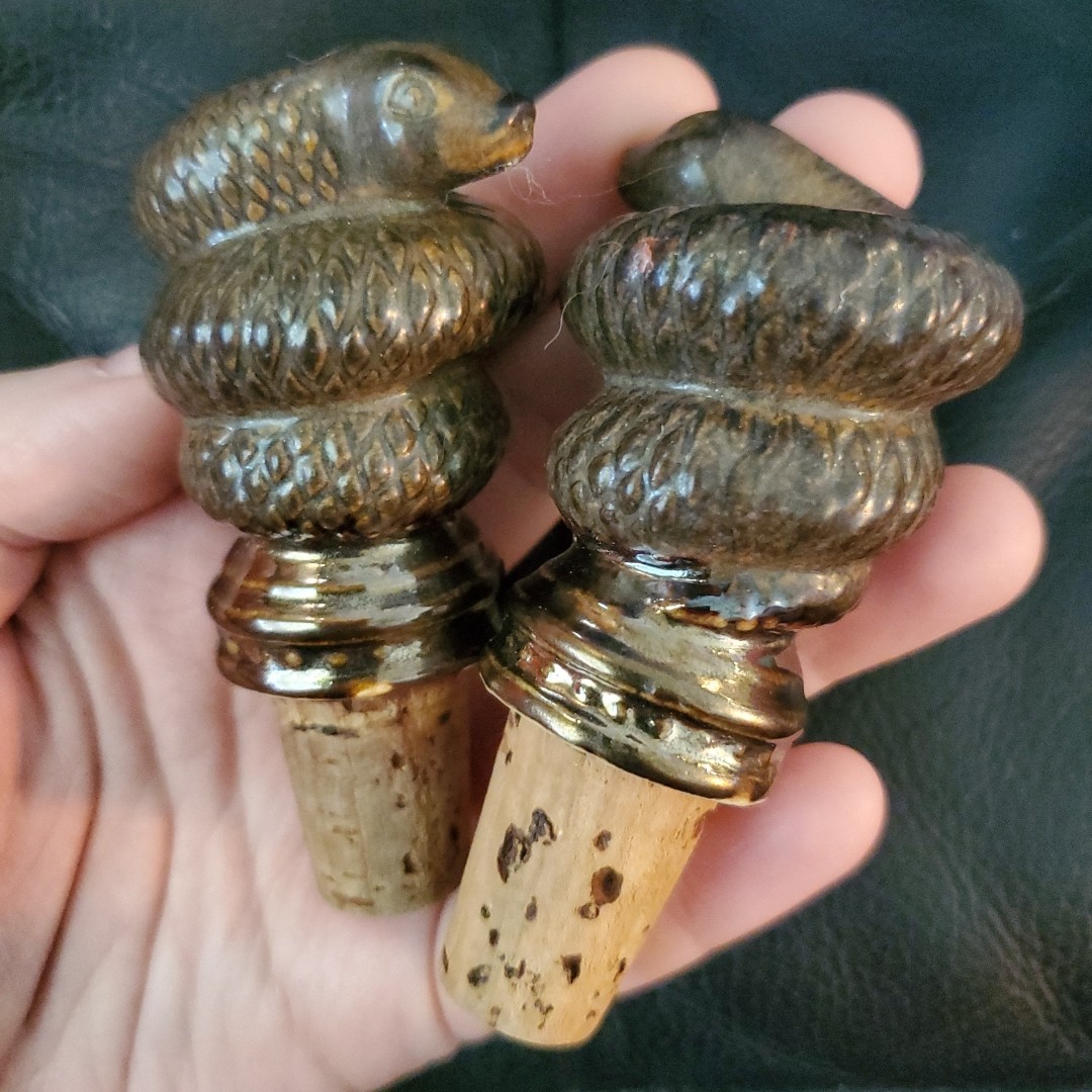 RARE Williams Sonoma Snake Wine Bottle Cork Toppers Ceramic 