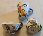 Harry & David 3 Pcs Coffee Mug Tea Cup Creamer/Pitcher Flowers on White Ceramic — photo 2