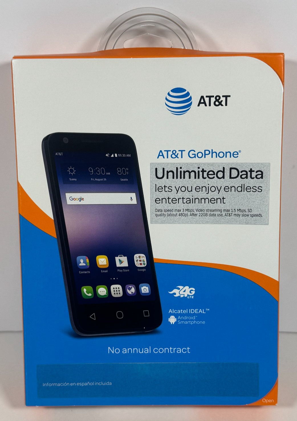 AT&T Go Phone ALCATEL Ideal 8GB 4.5" Prepaid Smartphone Slate Blue - NEW/SEALED