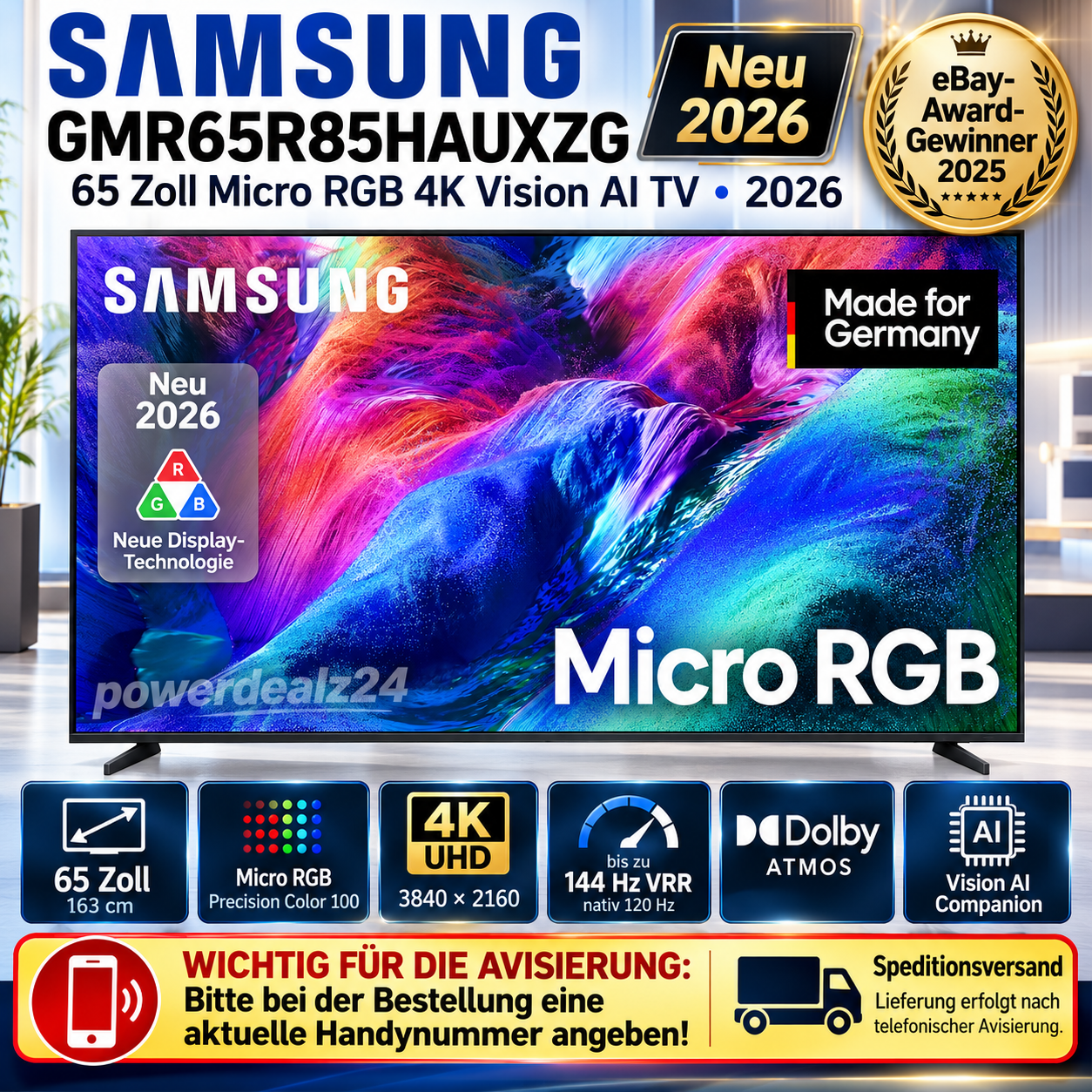 Samsung 65" Micro Rgb R85h 4K Vision Ai Smart Tv 2026, Mit Vodafone Vertrag Größe 65 Titanium Black F Gmr65r85hauxzg_vodafone-2643 - Bild 2