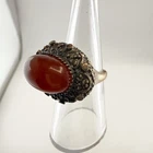 Vintage Turkish Sterling Silver Ring Carnelian 925 Ottoman AK Sz 6 Chunky Oval