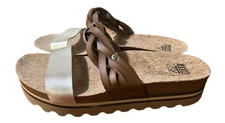 Reef Cushion Vista Hi Wedge Sandals – Brown Braided & Metallic Gold Strap SZ 9