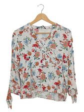 ZARA Damen Bluse Blumenmuster Gr. 38/M Casual Langarm V-Ausschnitt