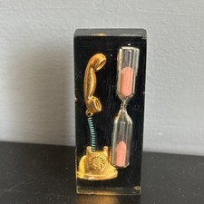 vintage 1960s-1970s Lucite acrylic paperweight containing a miniature Timer