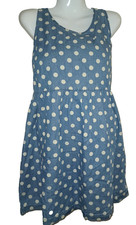 Forever 21 Blue Polka Dot Sleeveless Round Neck Flared Dress Size L W006