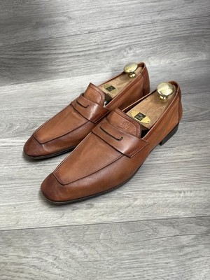 Berluti lorenzo kangaroo brown burnished patina penny loafers uk 8 us 9