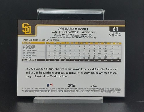 Jackson Merrill 2025 Topps cromo zafiro dorado #61 variación de imagen SP 21/50 - Imagen 2 de 2