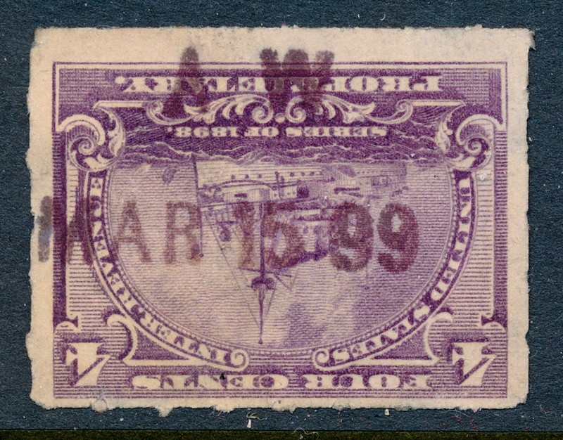 99c Start! US Revenue Stamp Battleship RB30 Alfred Wright, Rochester 1899 cancel