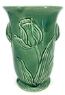 Nelson McCoy Tulip Vase Pottery Green Raised Details 8" Vintage