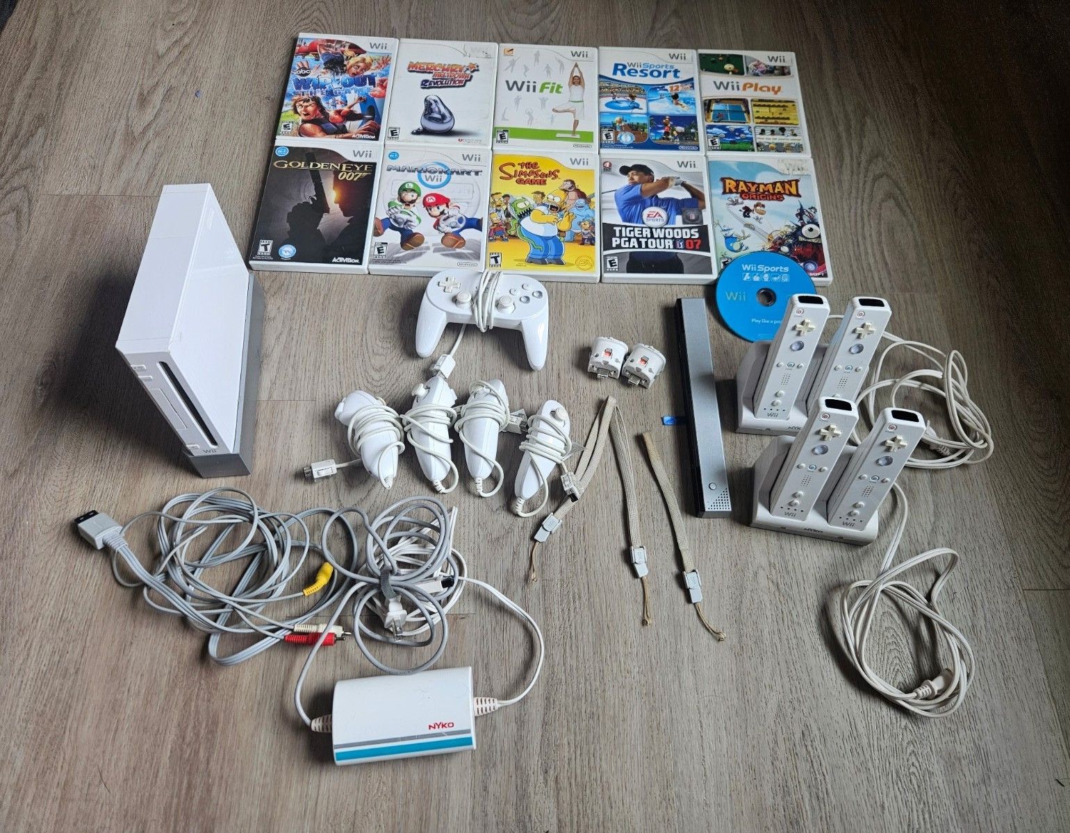 Nintendo Wii Console Bundle w/ Nyko Controllers, Cables & 10 Games