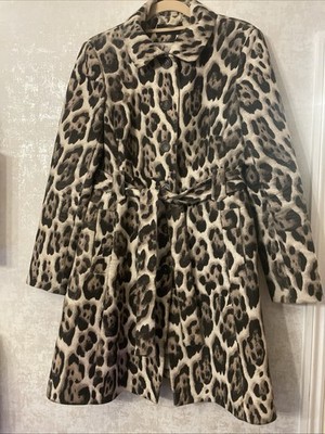 KAREN MILLEN Animal Leopard Print Fitted Flare Mac Trench Dress Coat Jacket Uk14