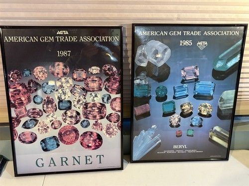 AGTA framed posters 1985, 1987, Harold and Erica Van Pelt, Beryl, Garnet