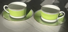 Pair Limoges France A. Raynaud Green and Black Cups and Saucers C/S