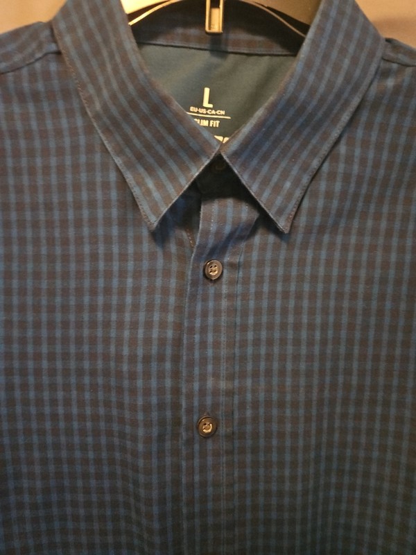 SMOG Shirt Mens Size Large Slim Fit Blue Green Black Checked Button Down 