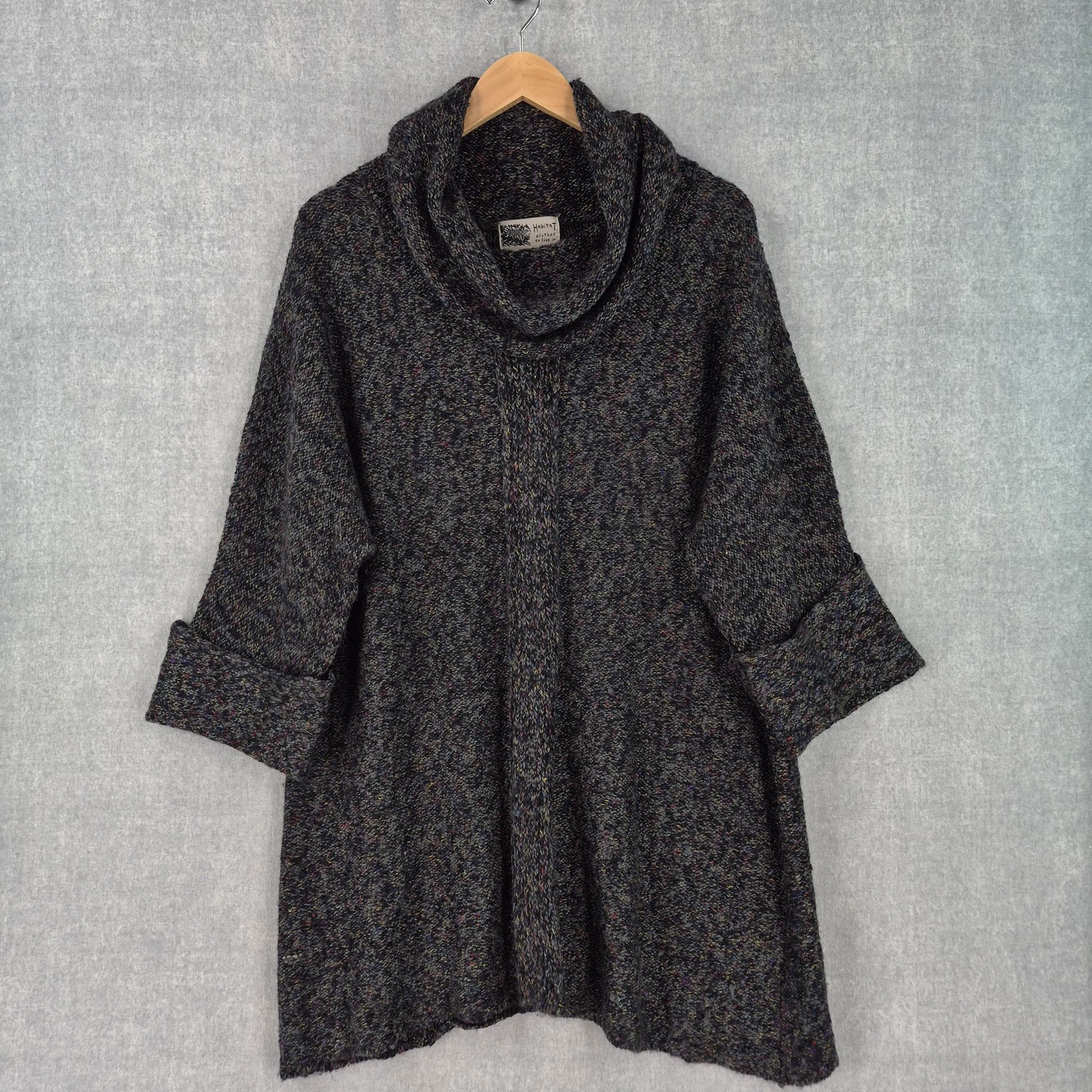 Habitat Sweater Womens Large Gray Lagenlook Cowl Tunic Wool Blend Dolman