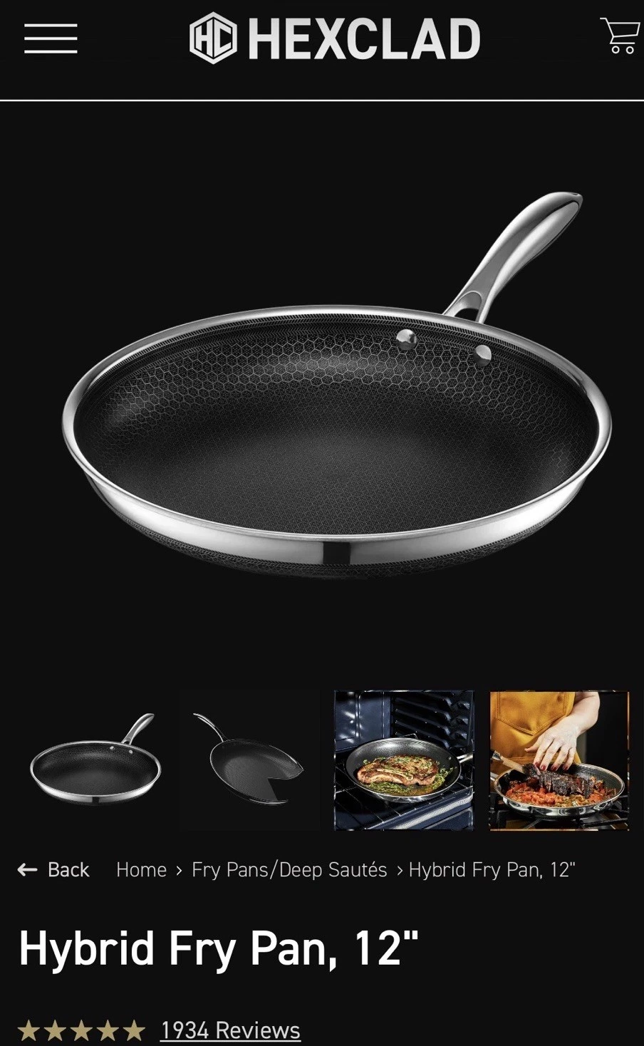 NEW IN BOX HEXCLAD 12" Hybrid Fry Pan Stainless Steel Non-Stick Frying Pan