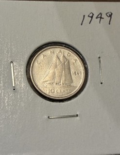 1949 Canada 10 Cents/Dime 0.800 Silver Coin VF