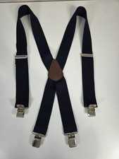 Carhartt Mens Adult Utility Suspenders Navy Clipped 2 Inch Brown Leather