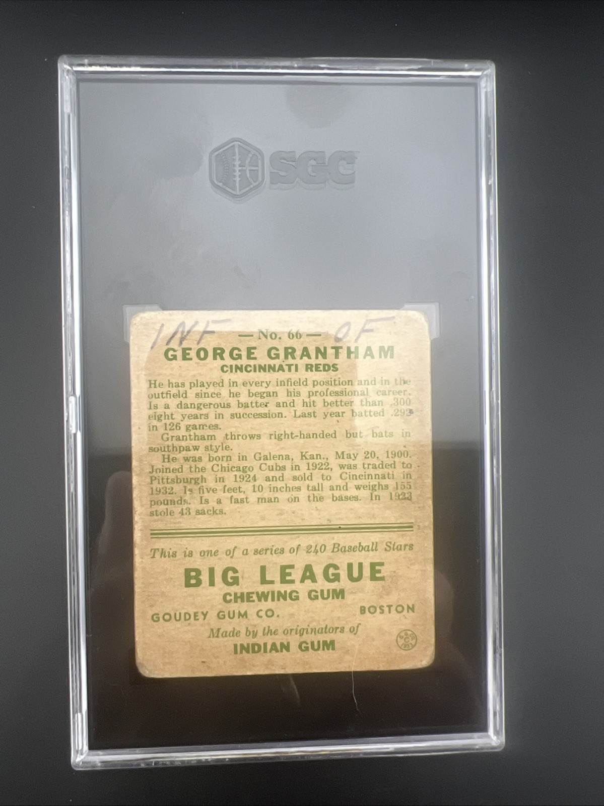 1933 Goudey Big League Chewing Gum - R319 George Grantham #66 (RC) view 2