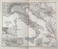 antica carta storica: Italia X secolo Roma Sardegna incisione su rame 1879