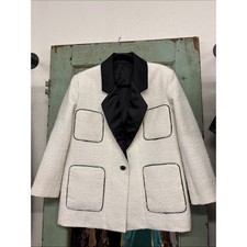 Women's white Boucl  Jacket blazer with Black Satin lining
