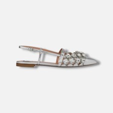 Moschino Women's Silver Rhinestone-Embellished Ballerina Shoes Size 39.5