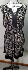 Ann Taylor Sheath Dress Women Medium Black Floral Rayon Belted Sleeveless V Neck