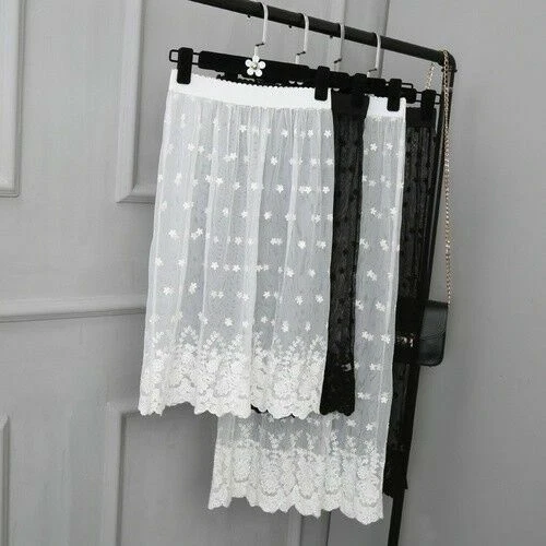 Damen Spitze Schier Rock Blumenmuster Bestickt Gummibund Netz Unterrock - Bild 11 von 17