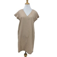 Madewell Button Back Easy Dress Womens XS Extra Small Stripe V Neck Cap Sleeves