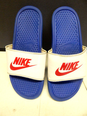 Nike Benassi Slides Shoe Men's Size 8 L343880-410 XV Blue Soles Red Logo White