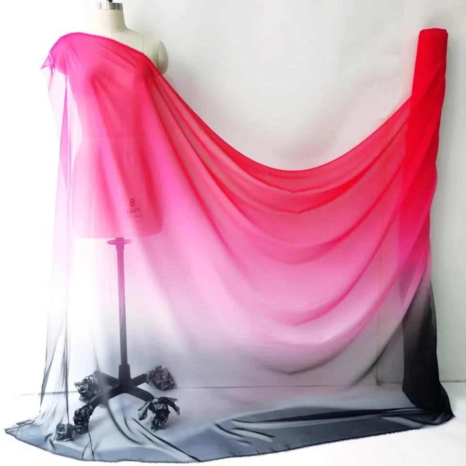 58'' Wide By Yard Thin Ombre Chiffon Fabric Dancing Material Pink Black Gradient - Image 3 of 4