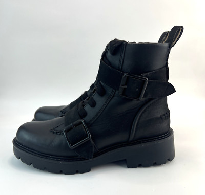 UGG Australia Noe Damen-Bikerstiefel schwarz Leder Reißverschluss Schnallenriemen UK 5