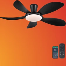 48" Low Profile Ceiling Fan with Lights, Remote/APP, Dimmable, Black