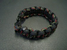 Paracord bracelet Black rasta 7 Strand 550 LB USA made Size 5 to 10