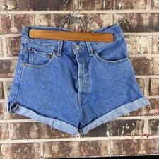 Melville Women Blue Denim Rolled Slide Slit Cuff Hem Button Fly Jean Shorts 38