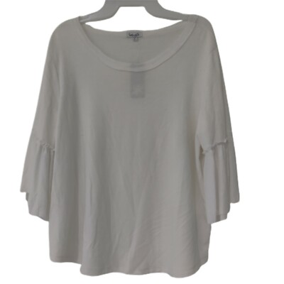 NWT Splendid Women White Scoop Neck BellSleeve Pullover Sweater Size XL $90 K258