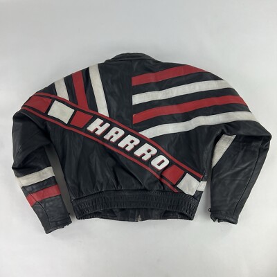 Harro Linca Motorcycle Racing Jacket Leather Black/Red/White Size 54 Vintage