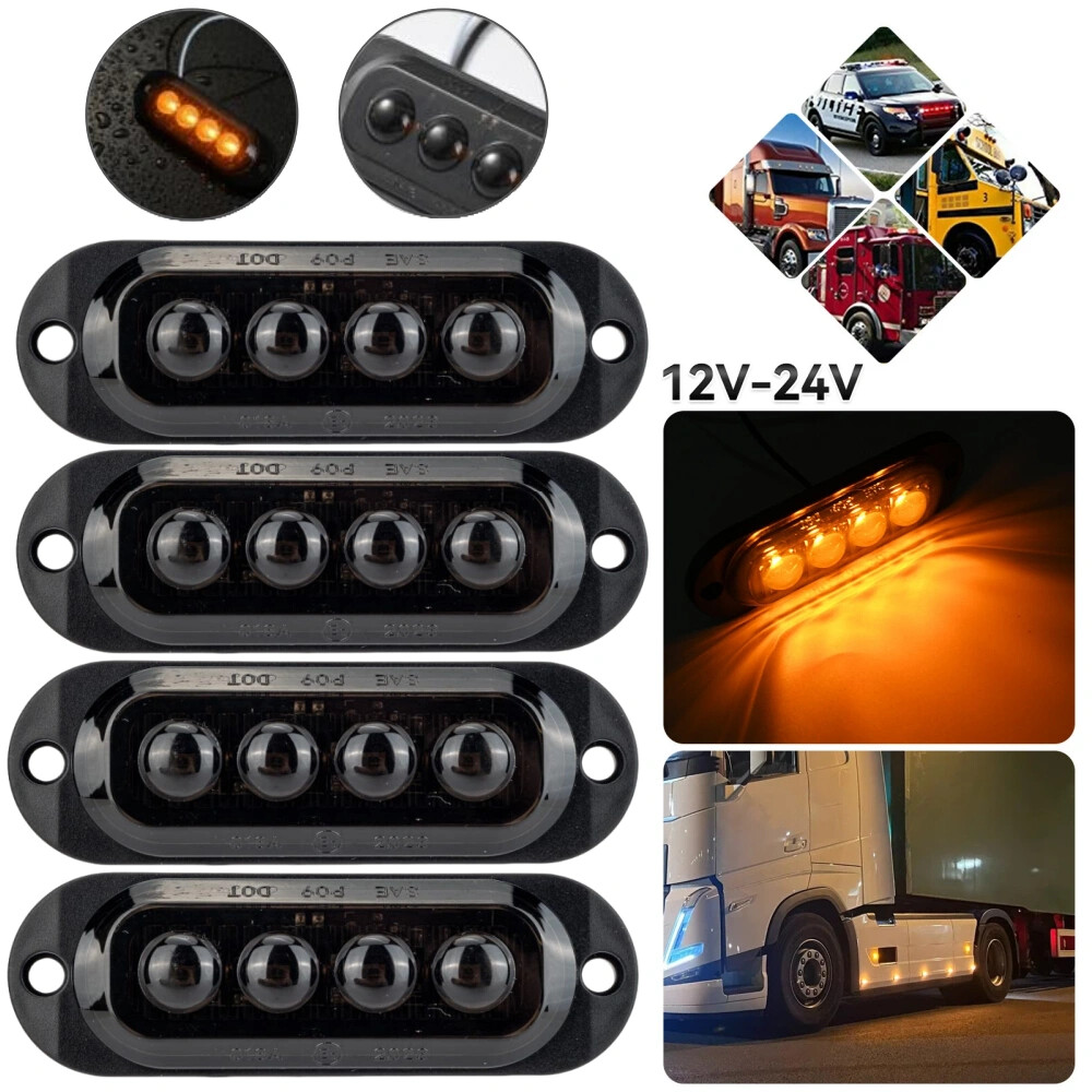 12V 24V side marker light marker lights yellow trailer 4 LED truck passenger car