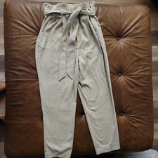 H M Pleated High Waist Beige Trouser Pants w/ Belt Women's Size 12