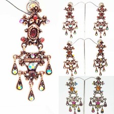 CC 2.50 in RED BROWN RAINBOW CRYSTAL COPPER OR SILVER DROP DANGLE EARRINGS NEW
