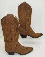 LARRY MAHAN Women s Vintage Brown Leather Pull On Cowboy Western Boots Size 6.5B