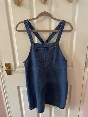 NEW LOOK Blue Indigo Denim Pinafore Dress, Size 12 | eBay UK