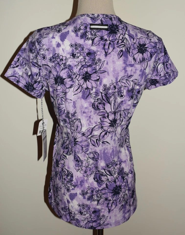 New Womens Koi Next Gen XXS Purple Floral V-Neck Stretch Scrub Top - Image 3 of 3