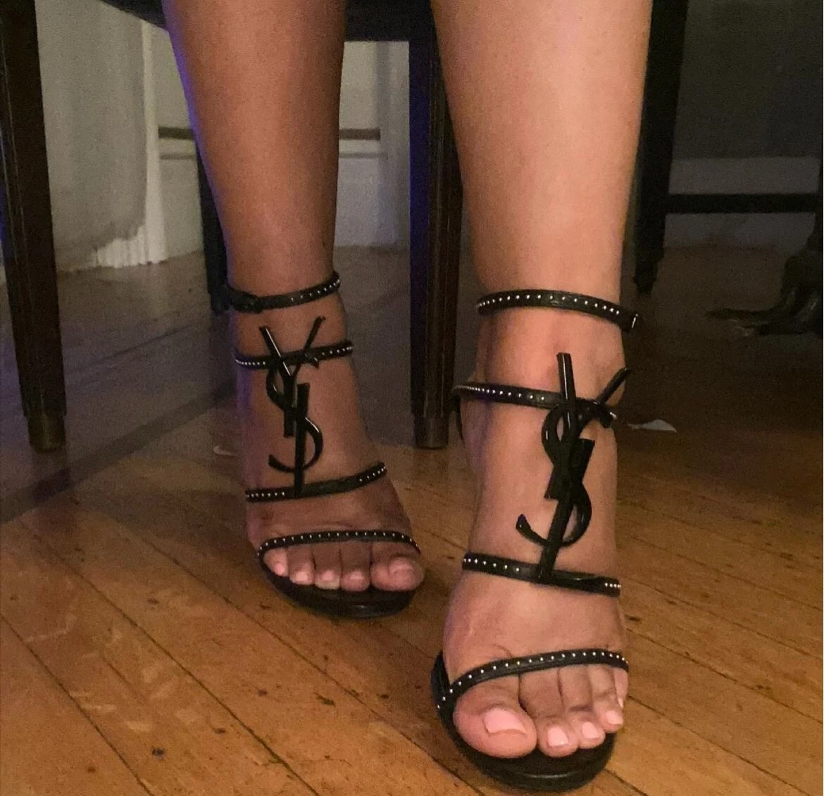 Saint Laurent — YSL SAINT LAURENT CASSANDRA 95mm Black Studded Sandal Stiletto Heel 37
