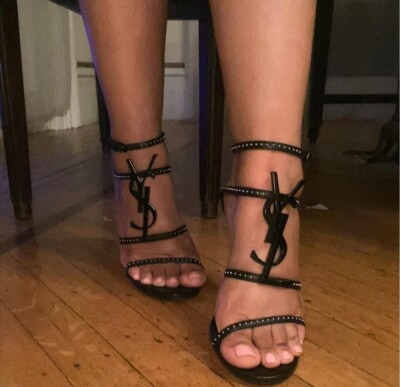 YSL SAINT LAURENT CASSANDRA 95mm Black Studded Sandal